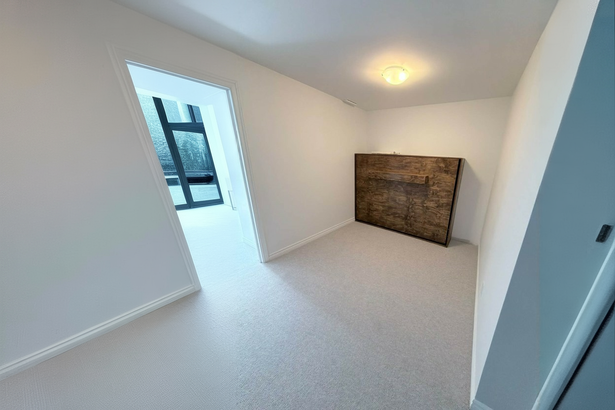 Finished room with crown moulding and recessed lighting
